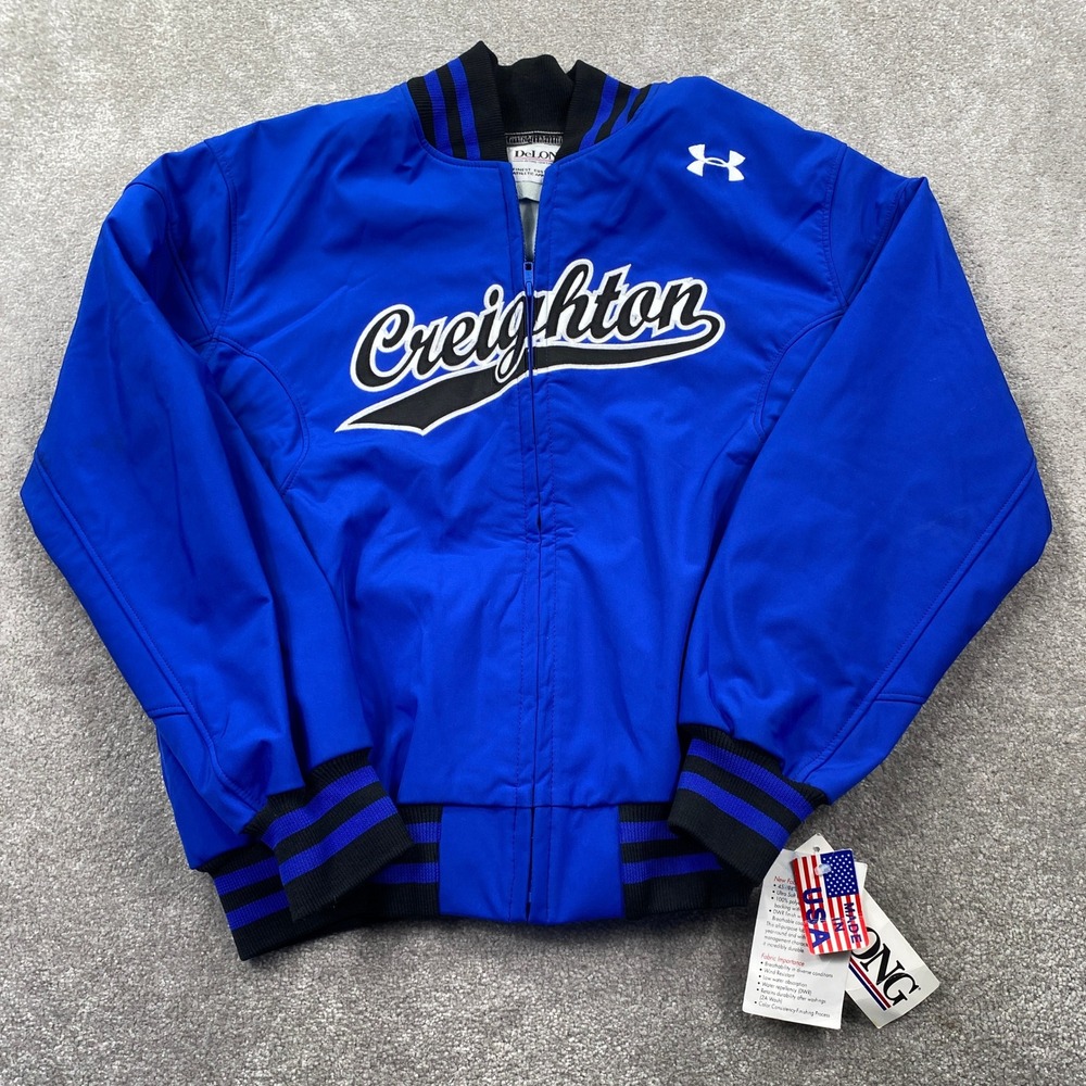 Creighton DeLONG‎ Blue Baseball Button Bomber Jacket Mens Size M Made USA